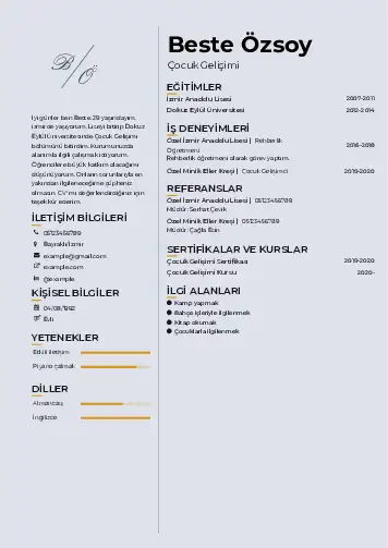 Çocuk Gelişimi Bölümü CV Örnekleri cv indir